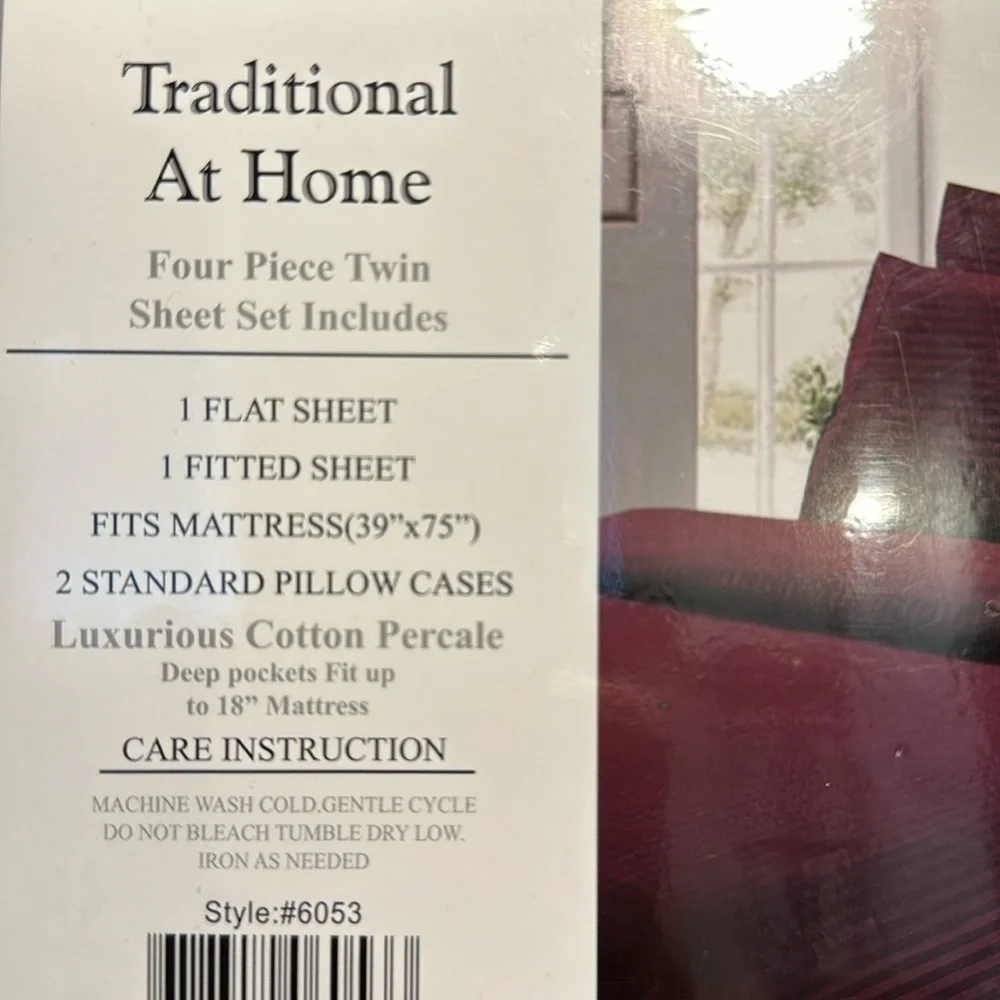 Traditional At Home 4pc Twin Sheet Set Plum Purplish Red Stripes embossed